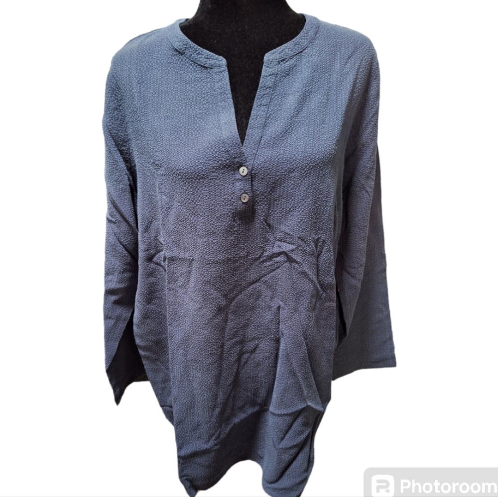 Pure J.Jill Womens Tunic Dress Shirt Sz L Blue Long Sleeve Knee Length NEW
